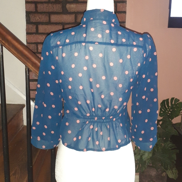 Only You Blue & Pink Polka Dot Blouse - Picture 3 of 5